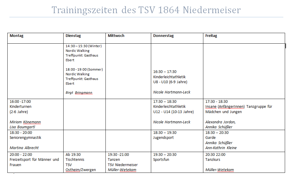 trainingszeiten